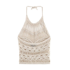 Knitted Halter Backless Tie-Detail Top