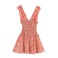 Summer Boho Backless Pleated Mini Dress