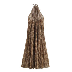 Halter Backless Pleated Midi Dress