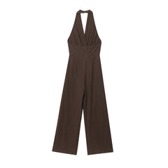 Brown Halter Backless Jumpsuit – Sleek Party & Club Style