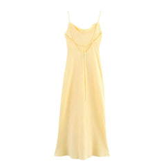 Thin-Strap Backless Linen Midi Dress