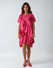 Army Green 3D Flower Midi Dress