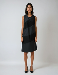 Black Grid Irregular Midi Vest Dress – Sleeveless Loose-fit Style