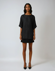 Black Irregular Hem Lantern Sleeve Midi Dress
