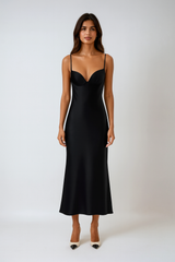 Satin Backless Suspender Dress – Sweetheart Neckline & Ankle-length Elegance