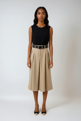 Pleated Belted Midi Dress