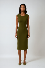 Olive Sleeveless Midi Dress
