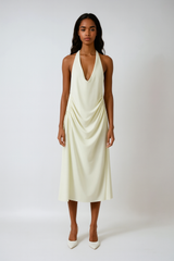 Draped Halter Backless Midi Dress