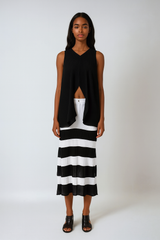 Black Striped Long Vest – Irregular Pleated Streetwear
