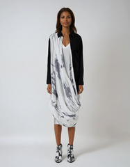 Color-Block Irregular Draped Flow Blouse