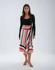 Color Matching Striped Print Lace Up Midi Skirts