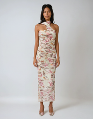 Floral Corset Two-piece Set – Halter Top & Midi Skirt Co-ord
