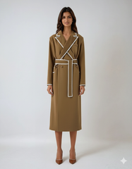 Khaki Cross Color-block Blazer – Double-breasted Long Jersey Coat