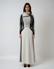 Gray Color-Block Knit & Nylon Asymmetric Jacket
