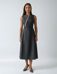 Gray Mesh Topstitched Long Dress