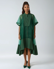Green Irregular Organza Shirt Dress