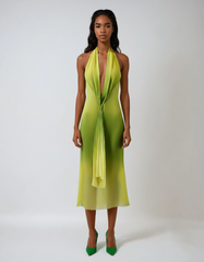 Halter Knot Printed Maxi – V-neck Summer Dress