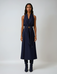 Halter Neck Backless Dress With Belt