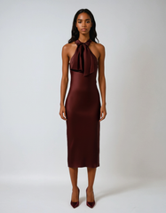 Halter Satin Backless Dress – Off-shoulder Elegance for Summer Evenings