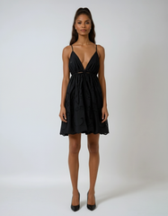 Hollow-out Mini Dress – Vacation V-neck Open-back Style
