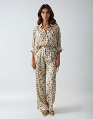 Leopard Print High-Waist Wide-Leg Trousers