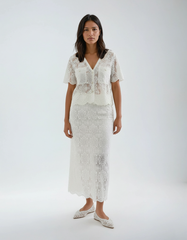 Mesh Embroidered Twin Set – Short Shirt & Straight Tube Skirt