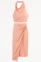 2 Piece High-Waist Midi Skirt & Backless Halter Crop Top