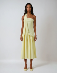 Pleated Strapless Midi Dress – Summer Slash-neck Halter Style