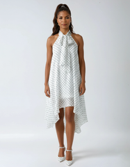 Polka Dot Hanging Neck Collar Dress