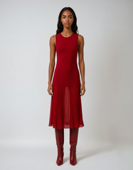 Red Knitted Sleeveless Midi Dress