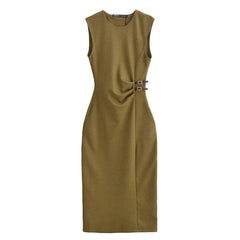 Olive Sleeveless Midi Dress