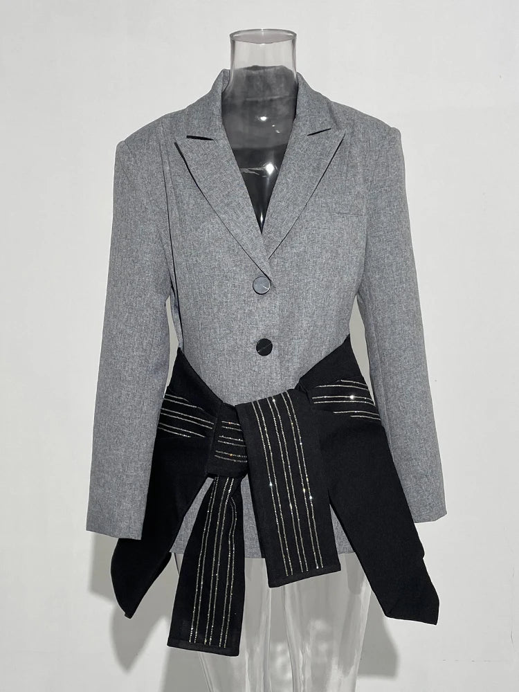Gray Striped Bandage Blazer