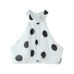 Polka Dot Two-piece Set – Sleeveless Zip Crop Top & High-waist Long Skirt
