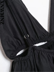Hollow-out Mini Dress – Vacation V-neck Open-back Style