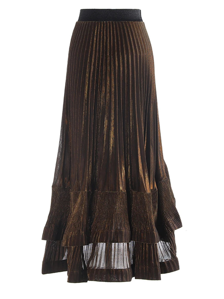 Taille élastique haute jupe plissée irrégulière