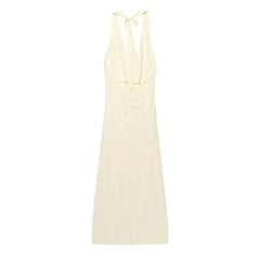 Draped Halter Backless Midi Dress