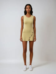 Sunny Charm Irregular Button Knit Mini Dress