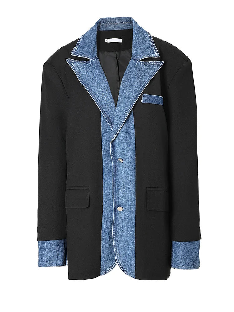 Denim Spliced Blazer