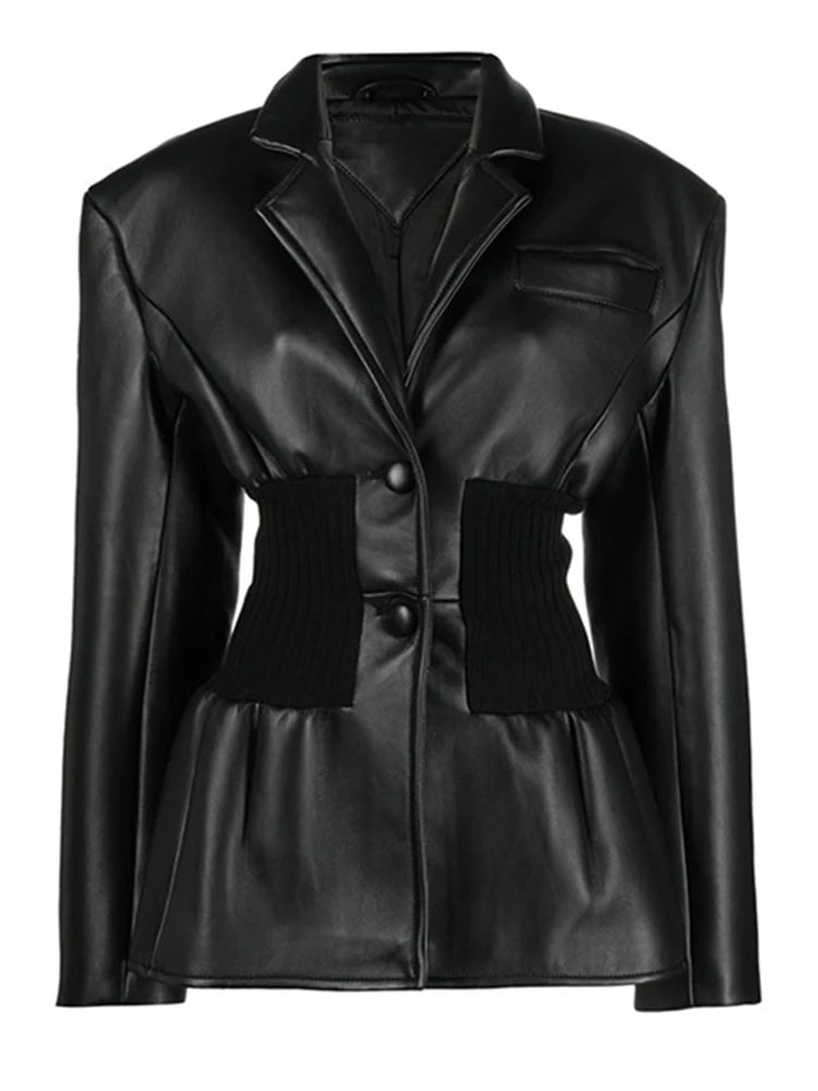 Blazer à la taille élastique en faux cuir