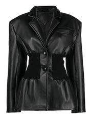 Blazer à la taille élastique en faux cuir