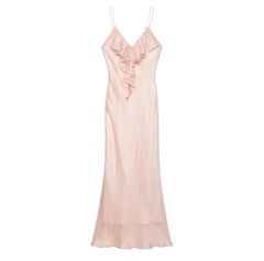 Pink Spaghetti Strap Midi Dress – V-collar Summer Party Silhouette