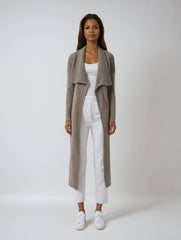 Khaki Ribbed Knit Oversized Cardigan Coat