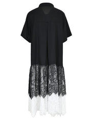 Black Lace Pleated Shirt Dress