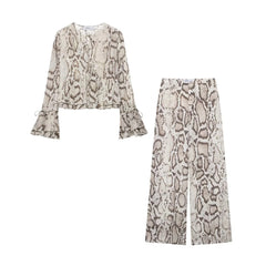 Sheer Print Co-ord Set – V-neck Shirt & Chiffon Pants
