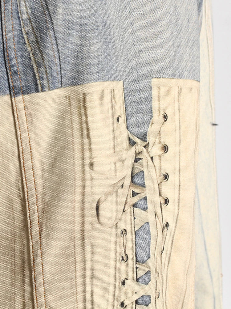 Denim Printed Color-block Jacket
