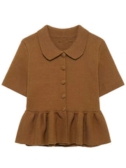 Short-Sleeve Pleated Hem Knit Cardigan
