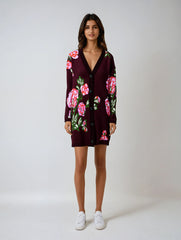Vintage Rose Jacquard Wool-Blend Cardigan