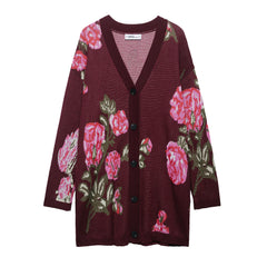 Vintage Rose Jacquard Wool-Blend Cardigan