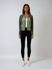 V-Neck Zipper Jacket: Spliced Green Streetwear