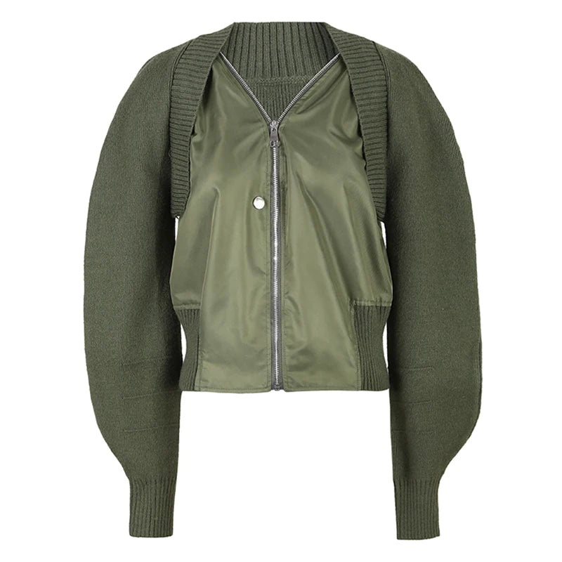 Veste à glissière en V: Streetwear vert épissé